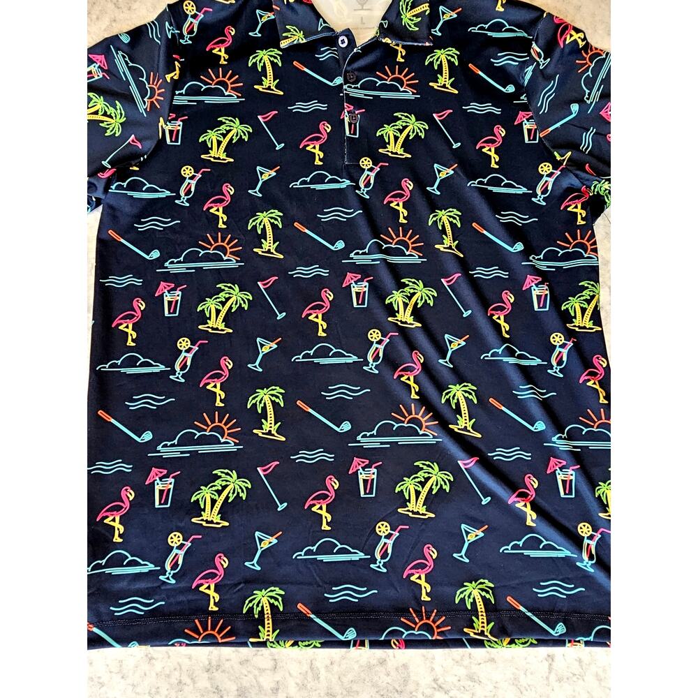 Golf Polo Caddy Cart Electric Avenue Navy Performance UPF 50 Shirt Mens Sz L - Picture 10 of 10